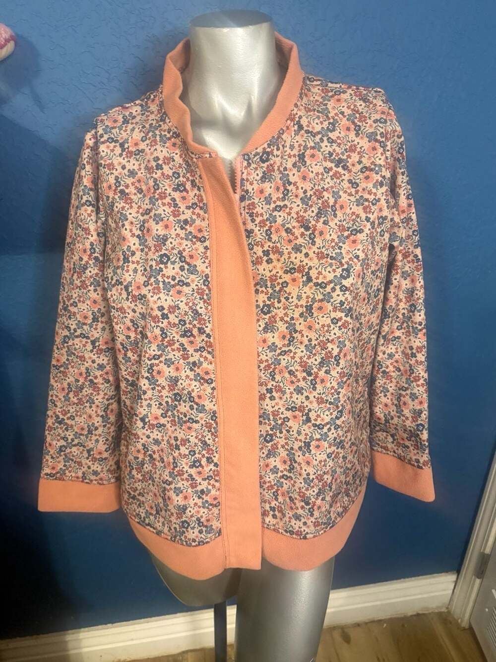 Le Reve Women’s Large Floral Open Front Cardigan Jacket Peach Cottagecore